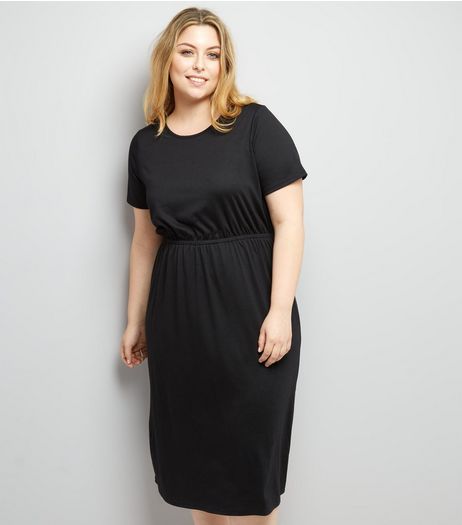 Curves Black Gathered Waist Jersey Dress | New Look
