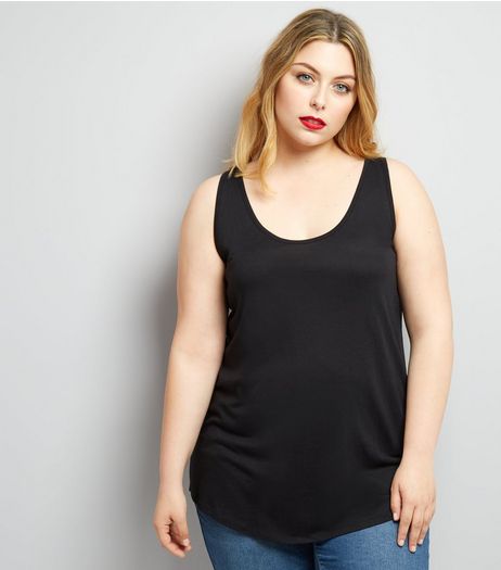 Curves Black Scoop Neck Vest | New Look
