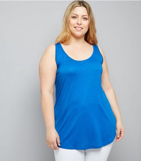 Curves Blue Scoop Neck Vest | New Look