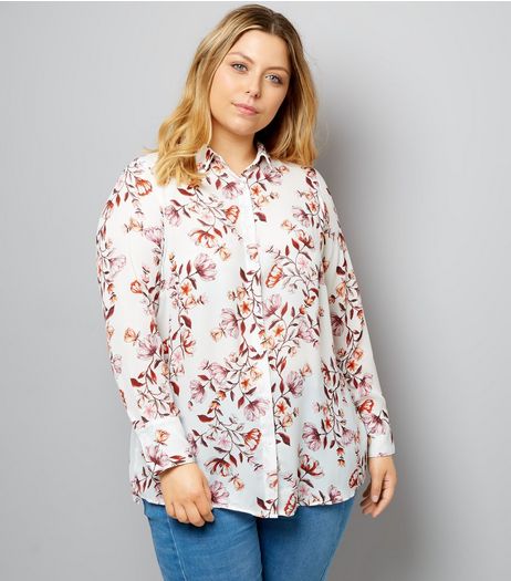 Curves White Floral Print Shirt | New Look