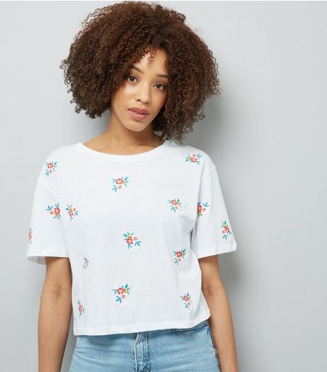 Tall White Floral Embroidered T-Shirt | New Look
