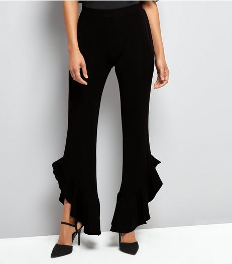 Cameo Rose Black Frill Hem Trousers | New Look