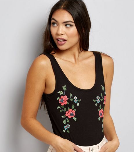 Black Floral Print Bodysuit | New Look