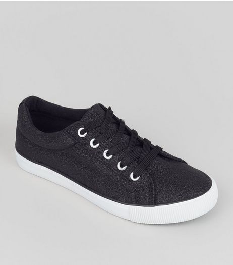 Teens Black Glitter Lace Up Trainers | New Look
