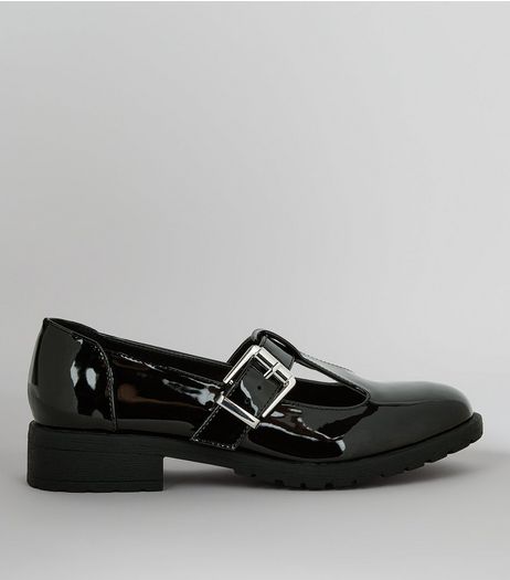 Teens Black Patent T-Bar School Shoes | New Look