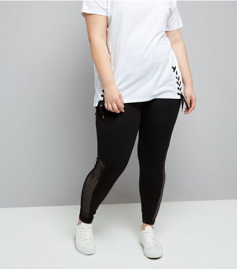 Curves Black Fishnet Panel Leggings | New Look