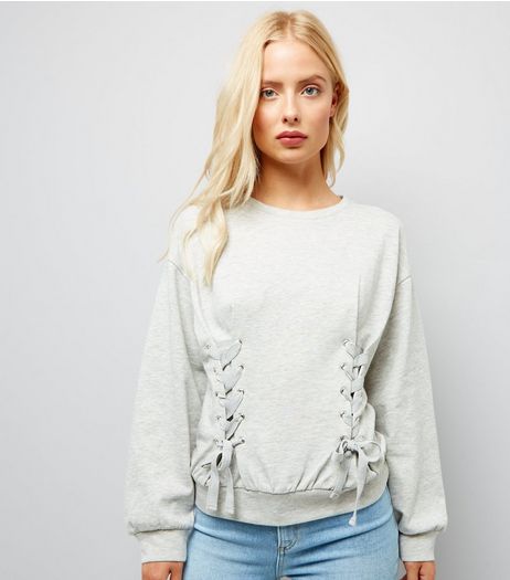 Grey Lace Up Front Jumper | New Look