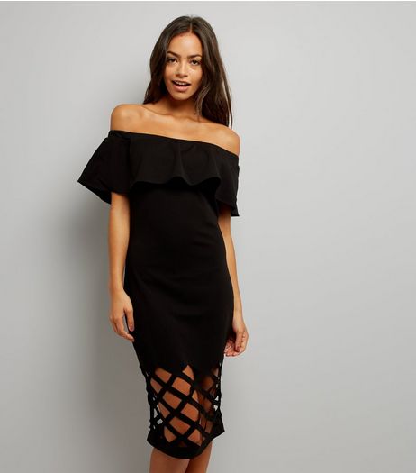 AX Paris Black Cut Out Hem Bardot Neck Dress | New Look