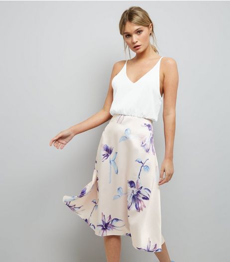 AX Paris Shell Pink Floral Print Skater Dress | New Look