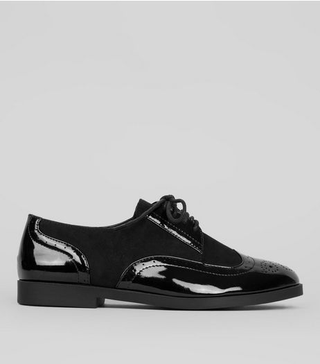 Teens Black Patent Panel Brogues | New Look