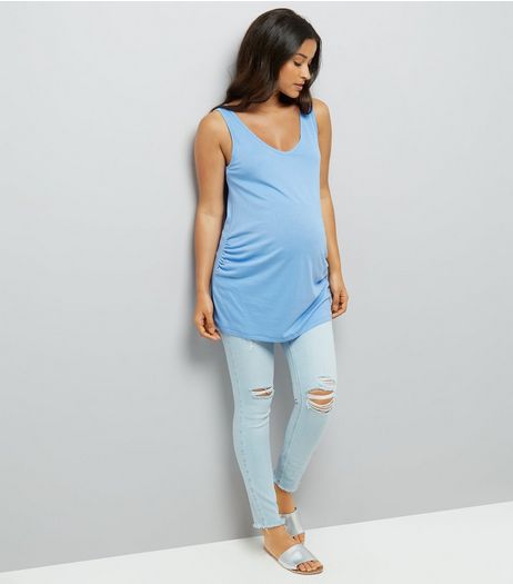 Maternity Blue Under Bump Ripped Knee Skinny Jeans | New Look