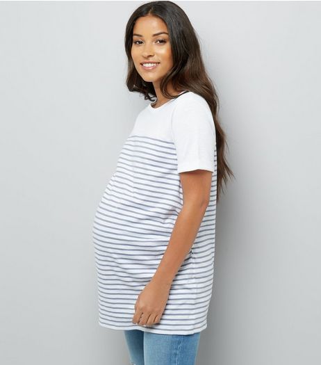 Maternity Blue Stripe Longline T-Shirt | New Look