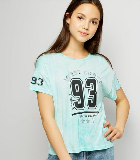Teens Mint Green Tie Dye 93 Print T-Shirt | New Look
