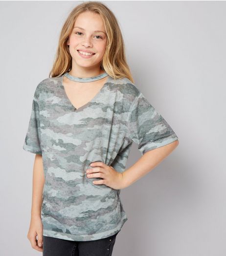 Teens Khaki Camo Print Boyfriend T-Shirt | New Look