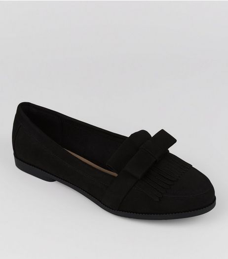 Black Suedette Fringe Front Loafer | New Look