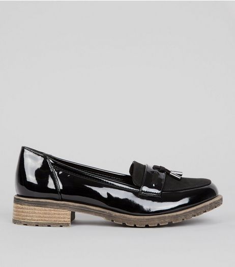 Teens Black Patent Contrast Sole Loafers | New Look
