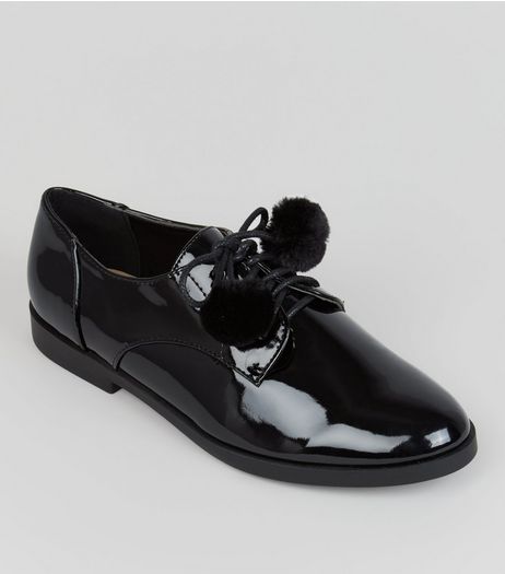 Teens Black Pom Pom Lace Up School Brogues | New Look