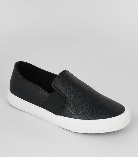 Teens Black Textured Slip On Plimsolls | New Look