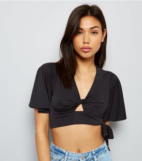Black Twist Front Crop Top | New Look