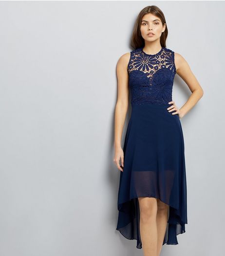 AX Paris Navy Lace Dip Hem Dress | New Look