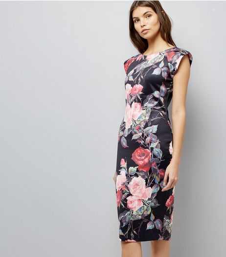 AX Paris Black Floral Print Bodycon Midi Dress | New Look