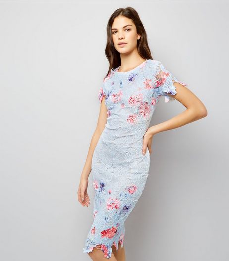 AX Paris Blue Floral Print Lace Midi Dress | New Look
