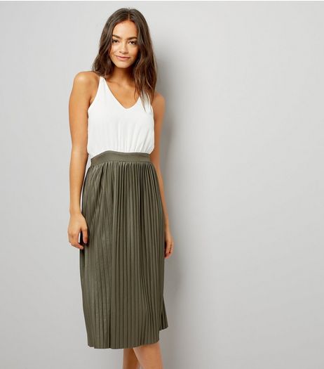 AX Paris Khaki Pleated Skirt Dress | New Look
