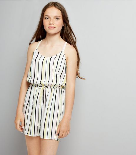Teens White Stripe Playsuit | New Look