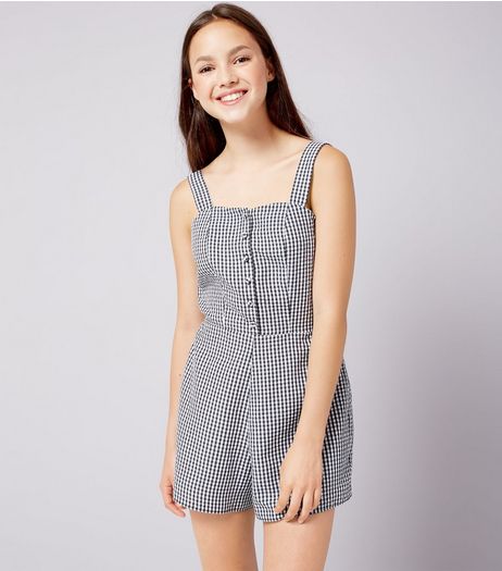 Teens Black Gingham Button Playsuit | New Look