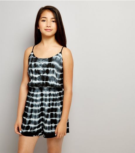 Teens Blue Tie Dye Lattice Playsuit | New Look