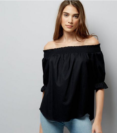 Black Dip Hem Bardot Neck Top | New Look