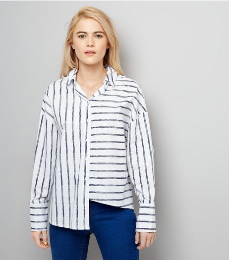 White Stripe Deconstructed Hem Shirt | New Look