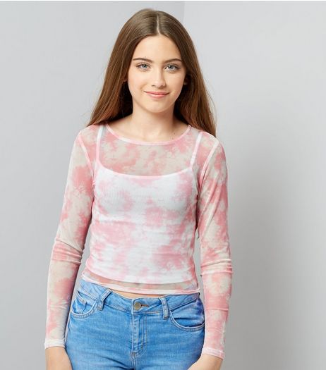 Teens Pink Tie Dye Mesh Top | New Look