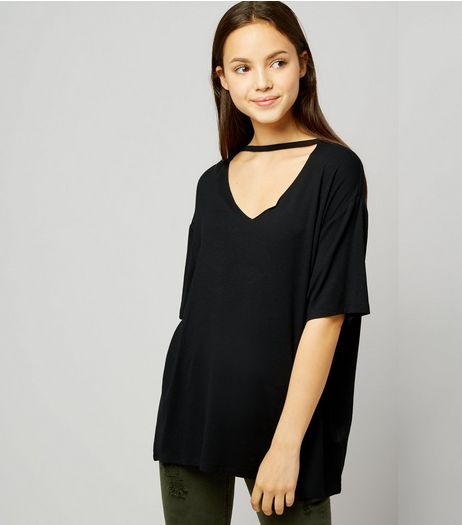 Teens Black Choker Neck Oversized T-Shirt | New Look