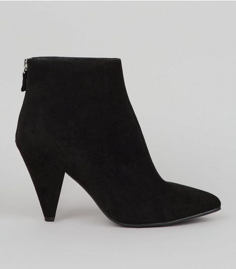 Black Suedette Cone Heel Ankle Boots | New Look