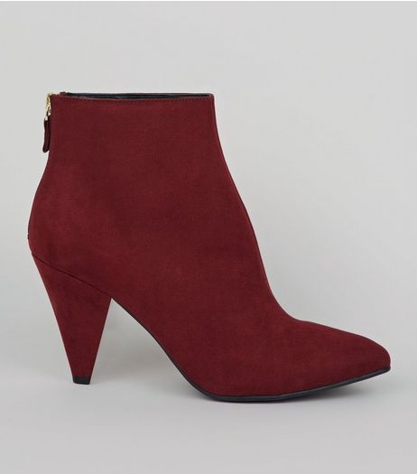 Red Suedette Cone Heel Pointed Boots | New Look