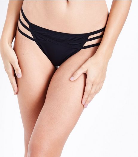 Black Strappy Thong | New Look