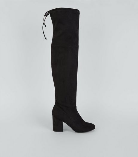 Black Suedette Over The Knee Boots | New Look