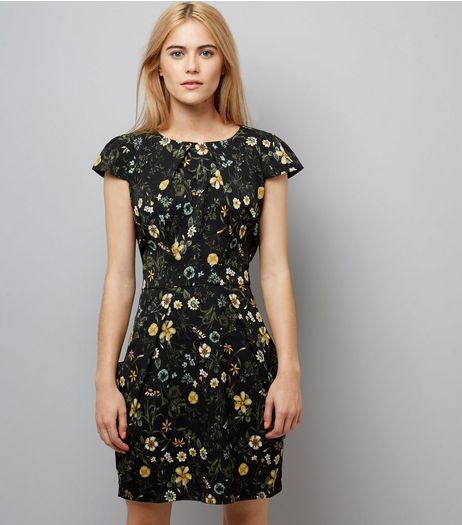 Blue Vanilla Black Floral Print Tulip Dress | New Look