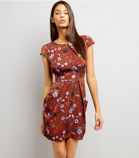 Blue Vanilla Brown Floral Print Tulip Dress | New Look