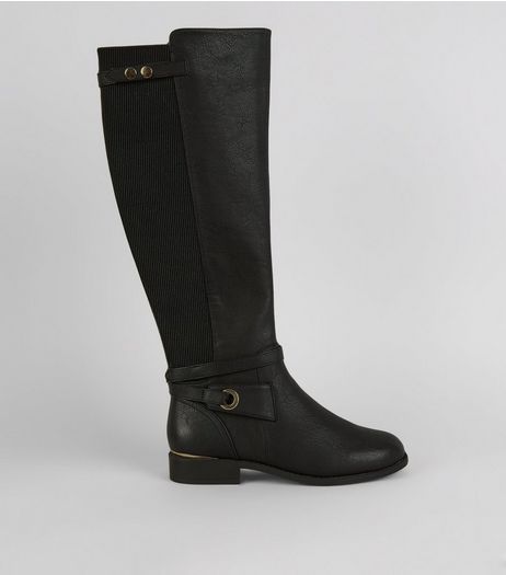 Black Ankle Strap Knee High Boots | New Look