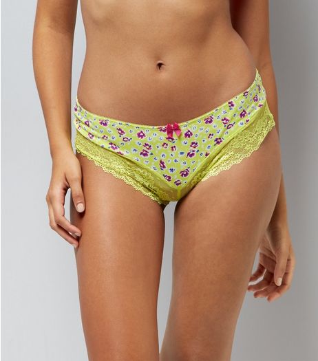 Yellow Floral Print Brazilian Briefs | New Look
