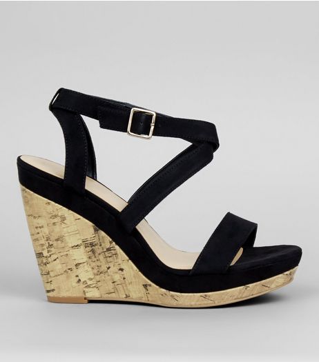 Black Multi Strap Wedge Sandals | New Look