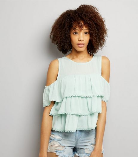 Blue Vanilla Mint Green Frill Trim Tiered Top | New Look