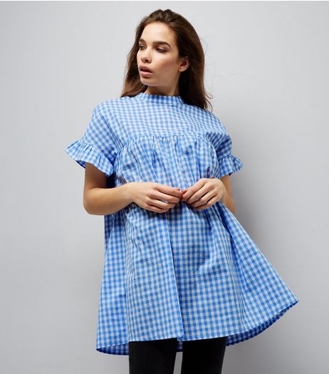 Blue Vanilla Blue Gingham Frill Sleeve Tunic | New Look
