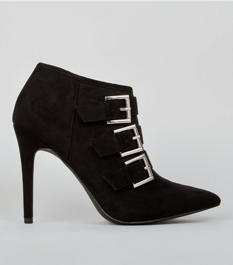 Wide Fit Black Suedette Multi Buckle Pointed Shoe Boots | New Look