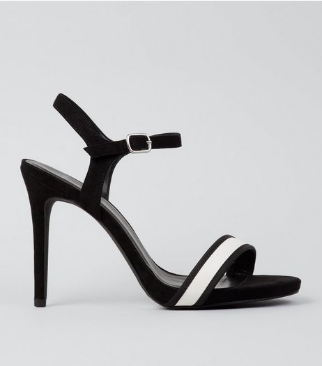 Wide Fit Black Stripe Panel Heeled Sandals | New Look