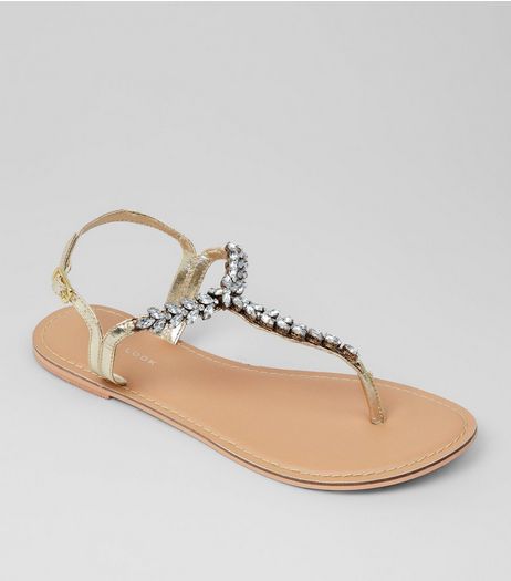 Gold Diamante Embellished Sandals | New Look