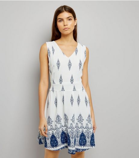 Mela White Abstract Print Dress | New Look
