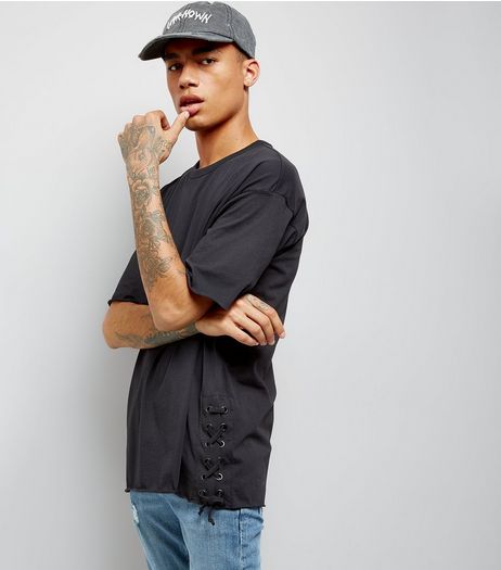 Black Lace Up Side T-Shirt | New Look